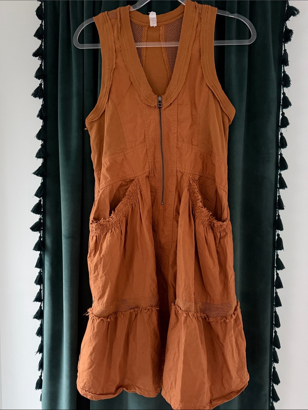 Sleeveless Tiered Zip-Front Dress in Rust Orange